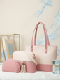 Pink rexine 3 piece handbag set